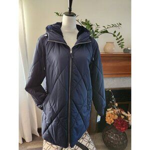 Tommy Hilfiger Navy Hooded Quilted Diamond Pattern Puffer Jacket Women Size L